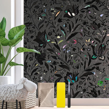 Bloss Blackout Window Film Privacy, 100% Sun Blocking Privacy Film for Glass, Removable Room Darkening Black Out Window Tint, Static Cling Frosted Glass Film (Black/Matte, 17.7" x 78.7")