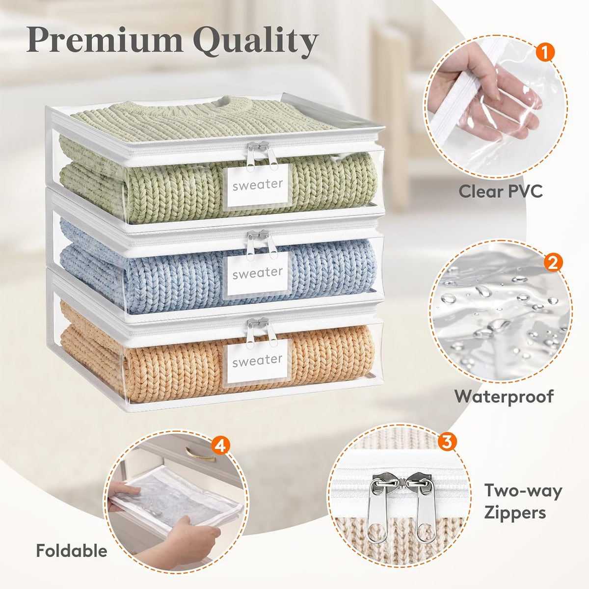 Lifewit Clear Zippered Storage Bags, Plastic Sweater Storage Bags Clothing Organizer for Blankets Linen Sweater Bed Sheet Quilt Clothes (15.7 x 13.8 x 3.9 Inch)