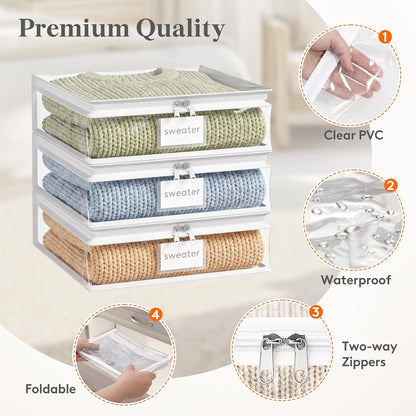 Lifewit Clear Zippered Storage Bags, Plastic Sweater Storage Bags Clothing Organizer for Blankets Linen Sweater Bed Sheet Quilt Clothes (15.7 x 13.8 x 3.9 Inch)