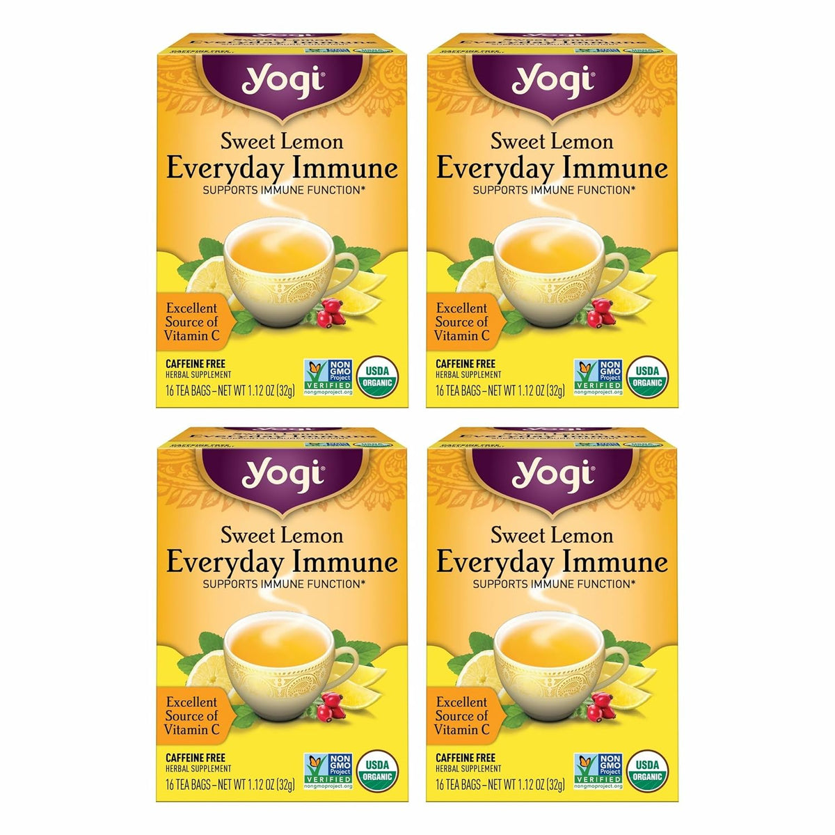 Yogi Sweet Lemon Everyday Immune Tea, 16 Tea Bags (4 Pack)