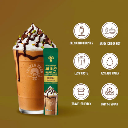 The Frozen Bean Vanilla Bean Frappe & Latte Instant Mix (10 Sticks), Made with Arabica Coffee, Double Shot Caffeine, Low Sugar & Premium Ingredients, Hot, Iced, or Blended Drinks