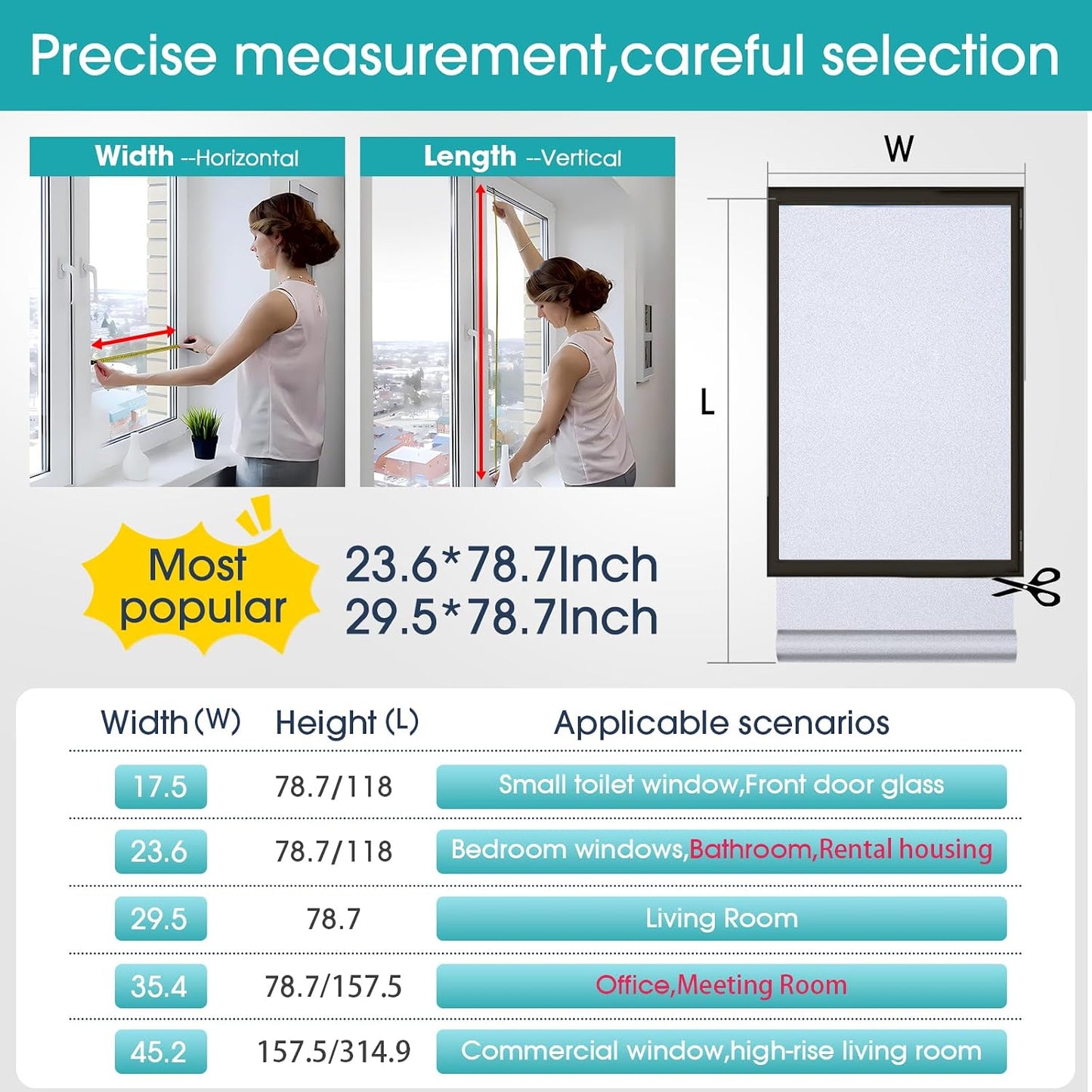 Coavas Blackout Window Film, 100% Light Blocking Privacy Window Film, No Glue Static Cling, Heat & UV Blocking, Removable Room Darkening Window Cover, Renter Friendly for Bedroom, 17.5x78.7Inch,Black