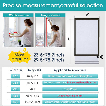 Coavas Blackout Window Film, 100% Light Blocking Privacy Window Film, No Glue Static Cling, Heat & UV Blocking, Removable Room Darkening Window Cover, Renter Friendly for Bedroom, 17.5x78.7Inch,Black