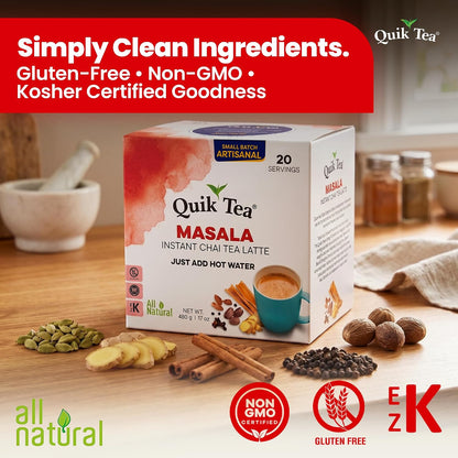 QuikTea Instant Chai Tea Latte Mix, Lemongrass, Unsweetened, 10 Sachets