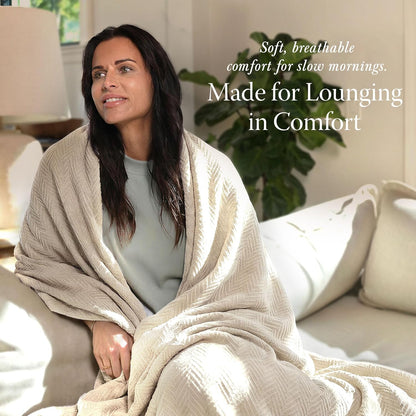 Threadmill Travel Blanket Cotton Viscose from Bamboo - Airplane Premium Soft Flight Grey Throw Blanket in Cloth Bag (Grey Color) Compact & Portable Blanket for Travel, Car, Picnic & Camping
