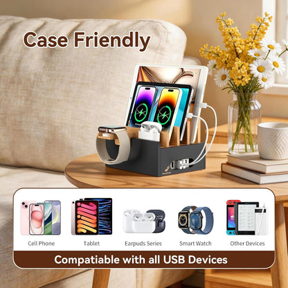 Pezin & Hulin Bamboo Charging Station with USB Charger,5Cables-Natural