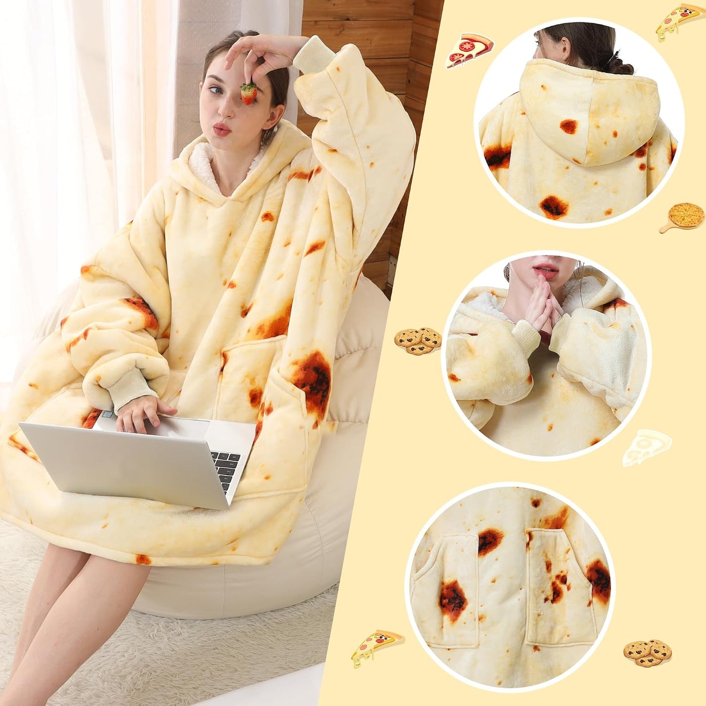 Aemicion Strawberry Blanket Hoodie,Oversized Sherpa Wearable Hooded Blanket,Warm Cozy Sweatshirt Gifts for Women Girls Adult