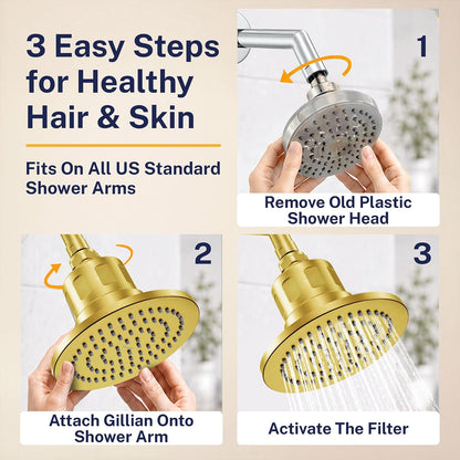 Gillian Metal Filtered Shower Head High Pressure, KDF-55 Removes Chlorine
