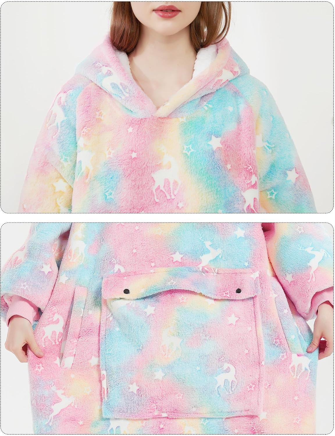 KFUBUO Wearable Blanket Hoodie for Adults Sherpa All Patterns Cat Oversized Sweatshirt Blanket with Pockets for Women
