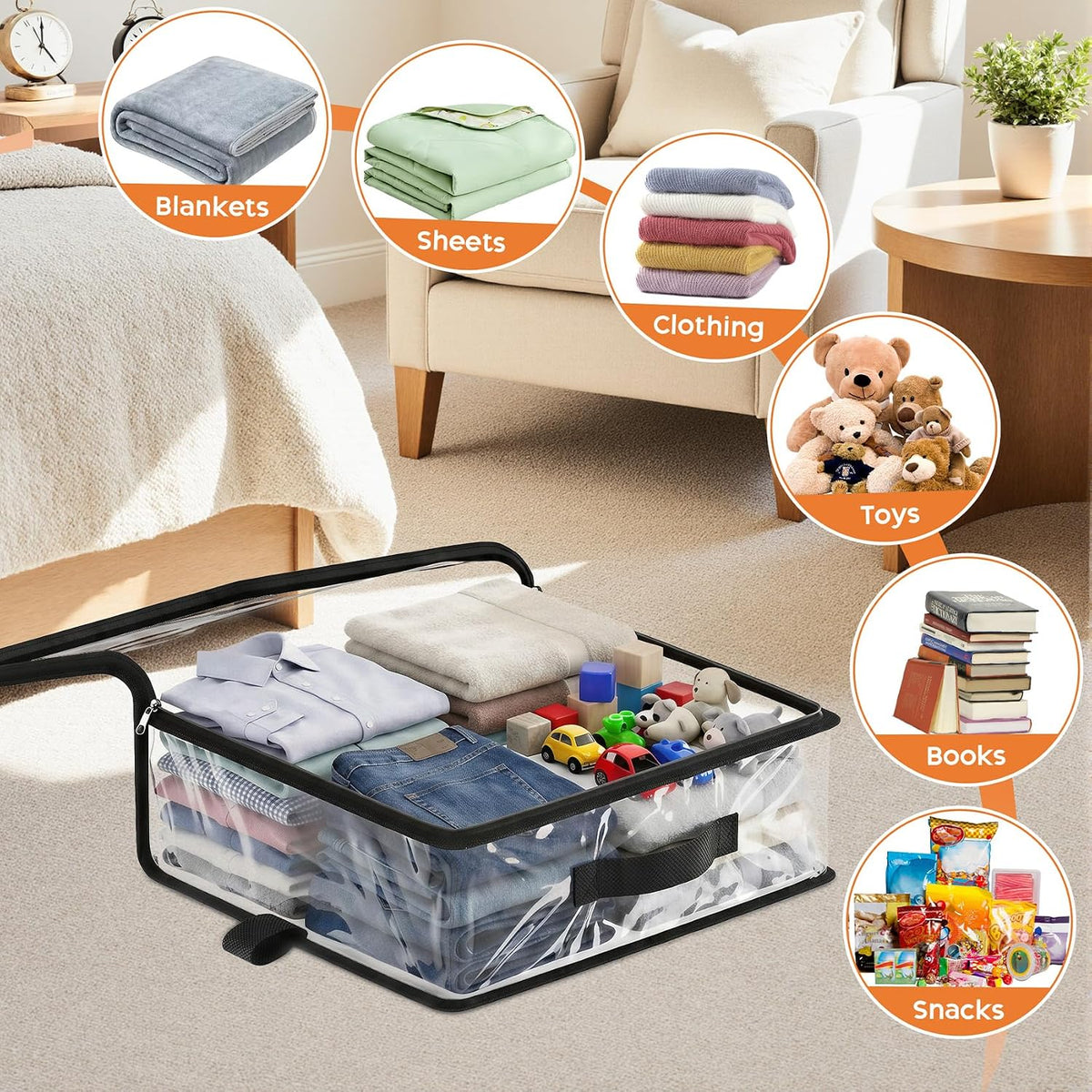 Clear Storage Bags with Zipper Handles, Sheet Organizers and Storage