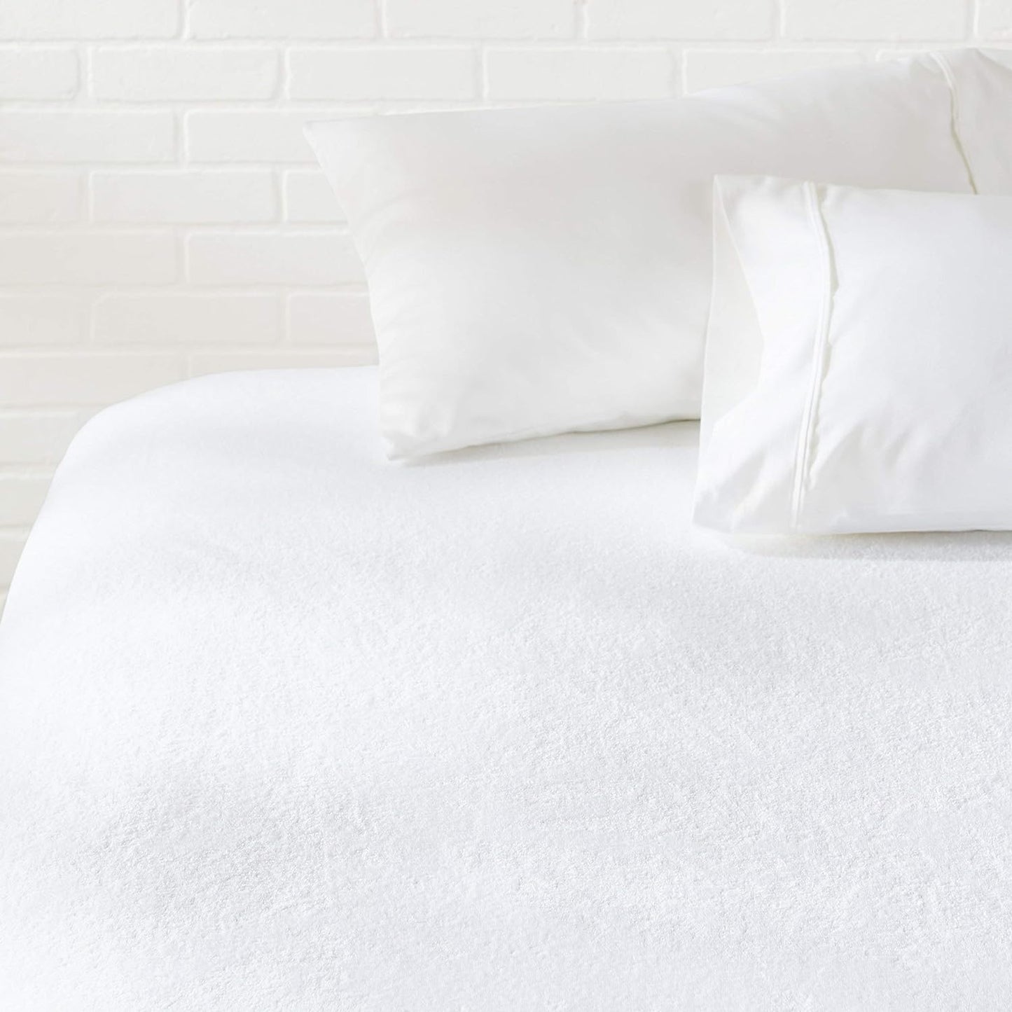 Amazon Basics Waterproof Breathable Mattress Protector, Queen Size, 18 inch Deep, Machine Washable, White