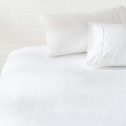 Amazon Basics Waterproof Breathable Mattress Protector, Queen Size, 18 inch Deep, Machine Washable, White