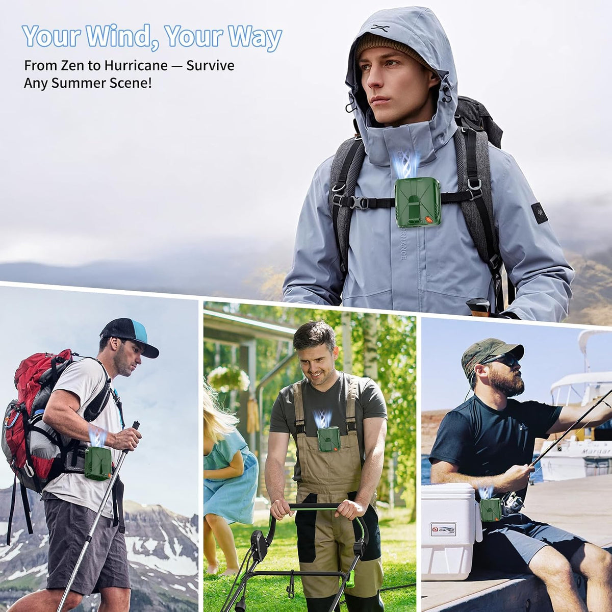 GEHEN Portable Waist Fan, 6000mAh Rechargeable Battery Operated Up to 31H Working Time, Clip-on/Wearable Belt Fan, 6 Speeds 14000RPM Strong Airflow, Hanging Neck Fan for Outdoor Jobsite(Green)