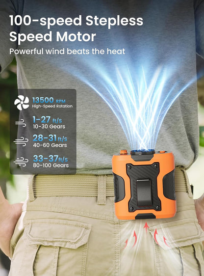 Koonie Waist Clip-on Fan for Shirt, 100 Levels of Speeds, 24H Work Time