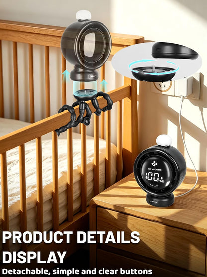 Portable Stroller Fan with 135° Auto Oscillation, 3-Color LED Night Light