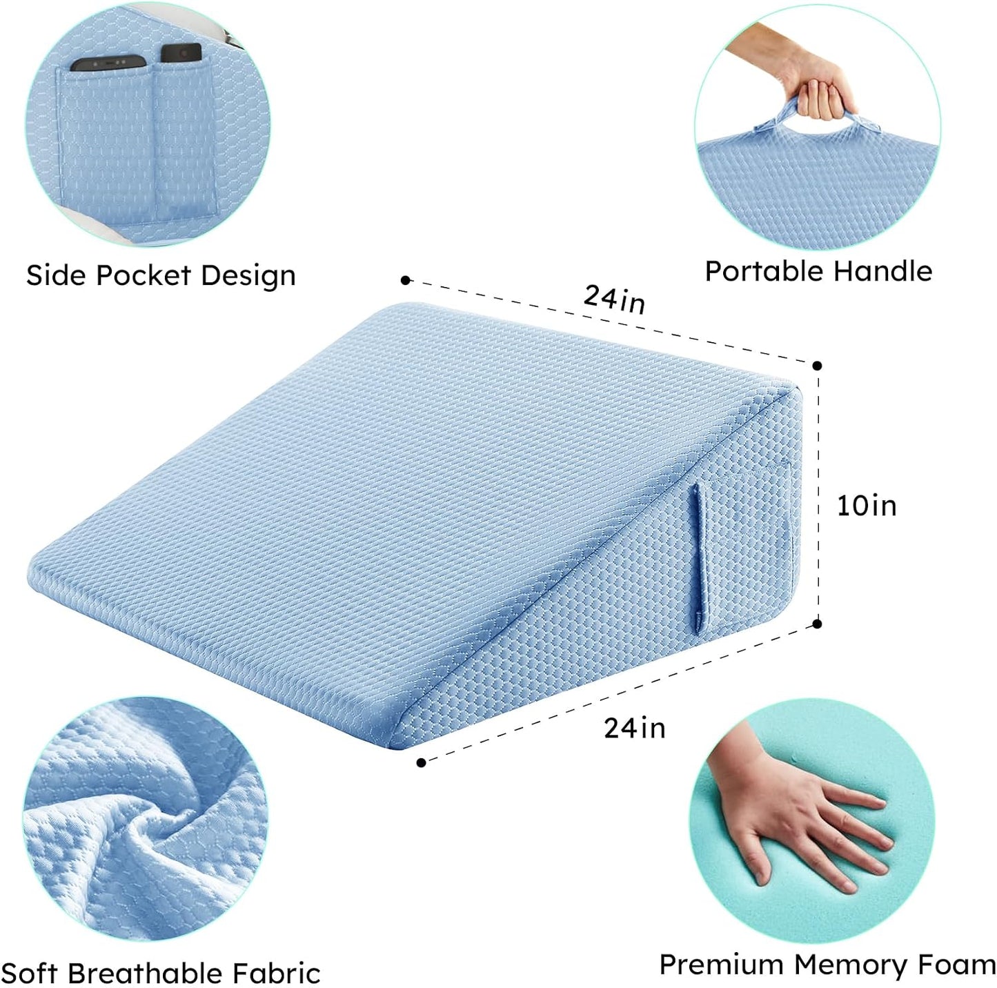 Bedluxe Wedge Pillow, 10 inch Bed Wedge Pillow for Headboard, Pillow Wedge for Acid Reflux Relief, Sleeping, Back Pain Relief, Snoring, Triangle Pillow Wedge, White/Grey