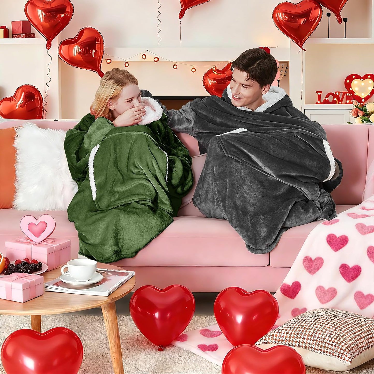 yescool Wearable Blanket Hoodie, Flannel Sherpa Fleece Blanket Sweatshirt for Adults Women Men,One Size Fits All - Colors B