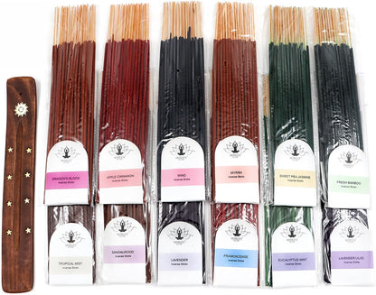 Hosley 320 Assorted Incense Sticks with Holder Eucalyptus, Fresh Bamboo, Lavender, Myrrh, Lavender Chamomile, Vanilla, Citrus, Dragon Blood Idea for Home, Wedding, Spa, Meditation & Aromatherapy