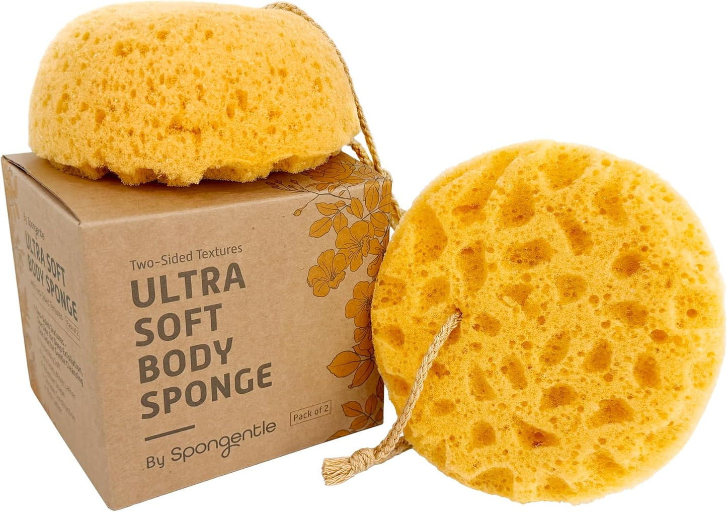 Spongentle Loofah Sponge for Shower and Bathing, Bath Sponge with Dual Texture, Shower Pouf for Gentle and Deep Exfoliation, Large Size Body Scrubber for Men & Women, PU Foam, 37% More Lather, 3 Pack