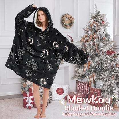 Mewkou Wearable Blanket Hoodie for Adult,Oversized Sherpa Fleece Blanket Hoodie for Women Men,Grey