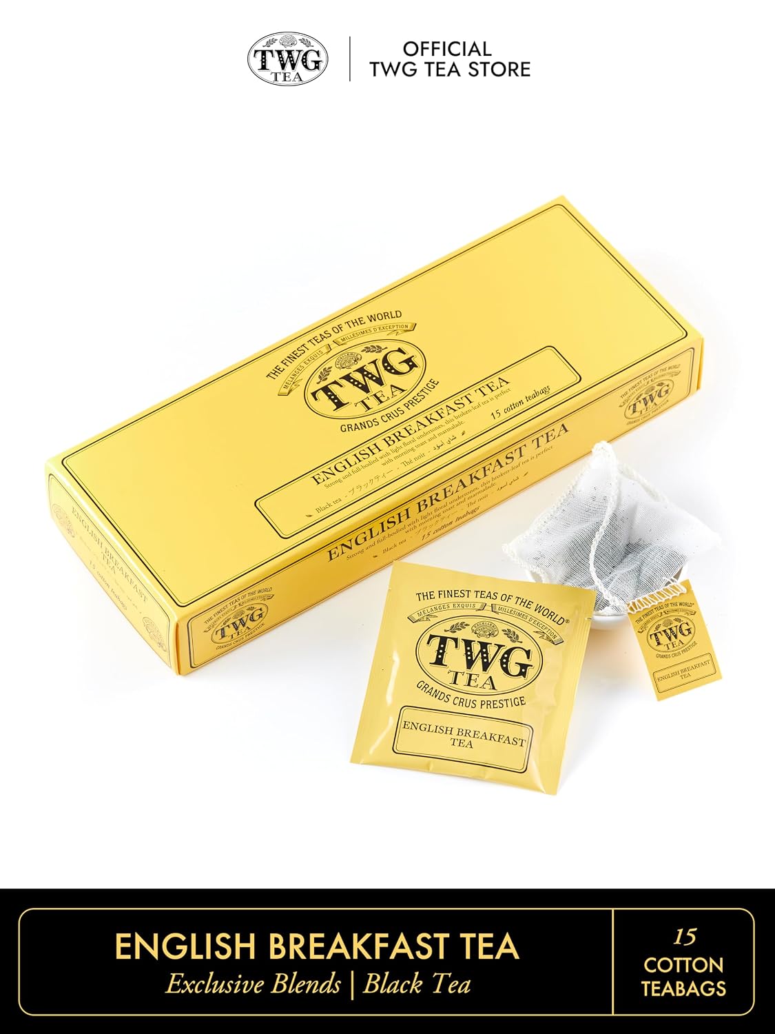 TWG Tea | English Breakfast Tea | Black Tea | Floral Undertones | 15 Hand Sewn Cotton Teabags | Gift Set