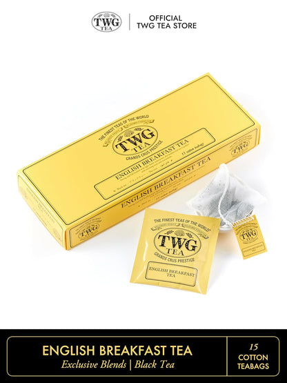 TWG Tea | English Breakfast Tea | Black Tea | Floral Undertones | 15 Hand Sewn Cotton Teabags | Gift Set