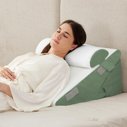 Ruqmuis 3PCS Wedge Pillow Set for After Surgery, Adjustable 9&12 Inch Bed Wedge Pillow for Sleeping, Incline Pillow Wedge for Headboard, Post Surgery, Acid Reflux, Neck&Back Support, White/Grey