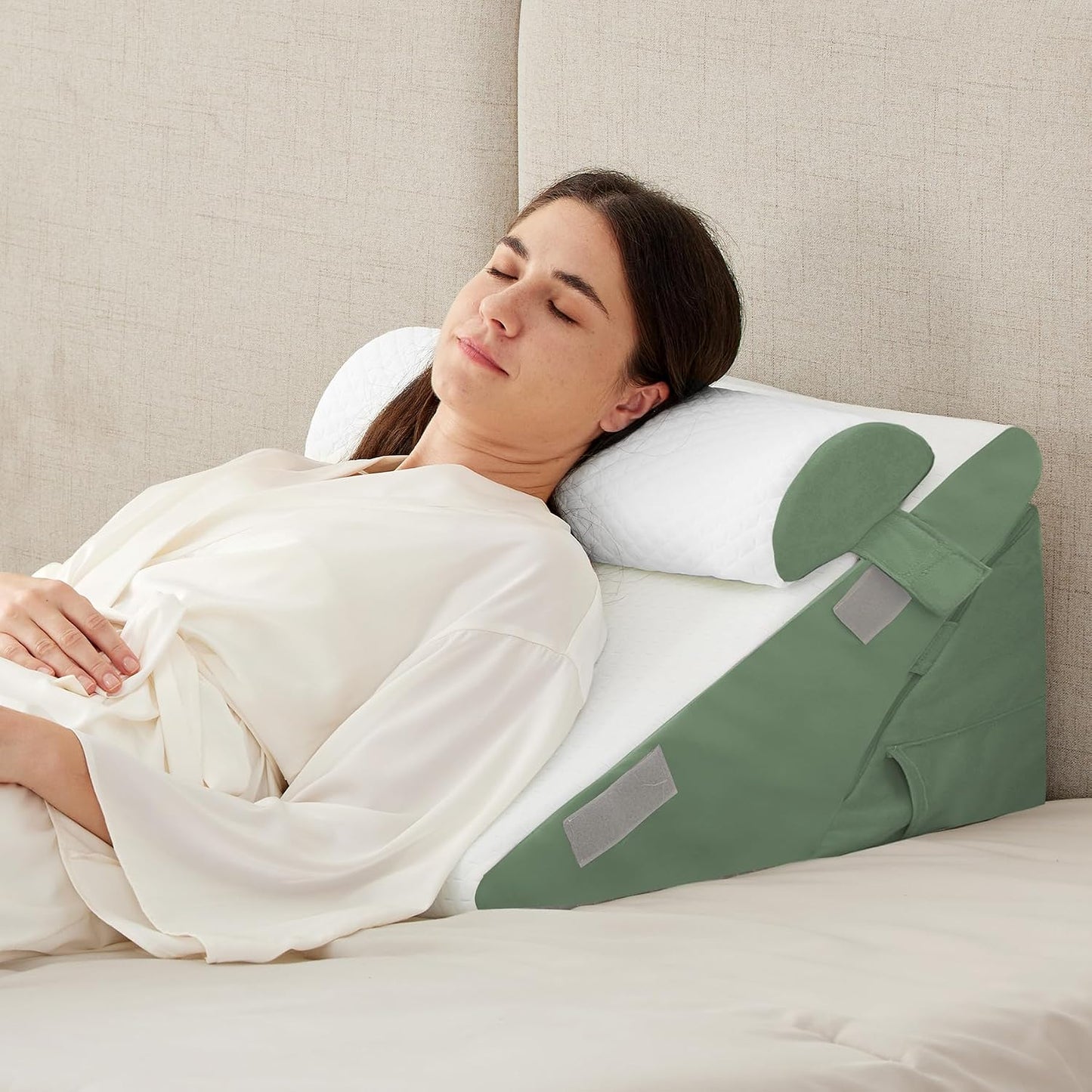 Ruqmuis Wedge Pillow Set for After Surgery, 3PCS Adjustable 9&12 Inch Bed Wedge Pillow for Sleeping, Incline Pillow Wedge for Headboard, Post Surgery, Acid Reflux, Neck&Back Support, White/Grey