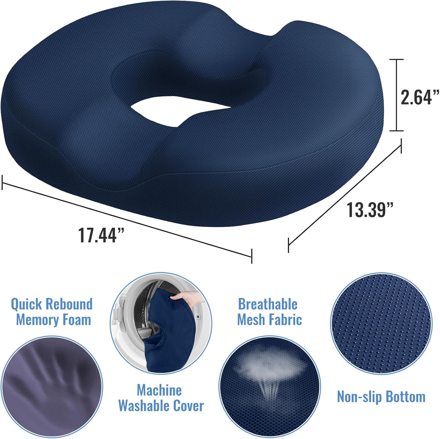 CloudBliss Donut Pillow Stadium Seat Cushion for Tailbone Pain Relief and Hemorrhoids, Memory Foam Seat Chair Cushion, Portable Seat Cushions for Bleachers, Car, Home & Office