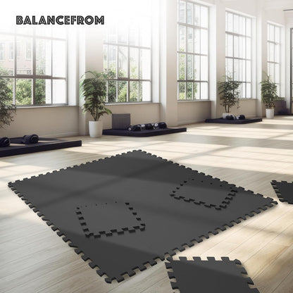 BalanceFrom Puzzle Exercise Mat 1/2" Thick, EVA Interlocking Foam Floor | Tiles for Home Gym, Mat for Home Workout Equipment, Floor Padding for Kids, Black, 24 in x 24 in x 1/2 in, 144 Sq Ft-36 Tiles