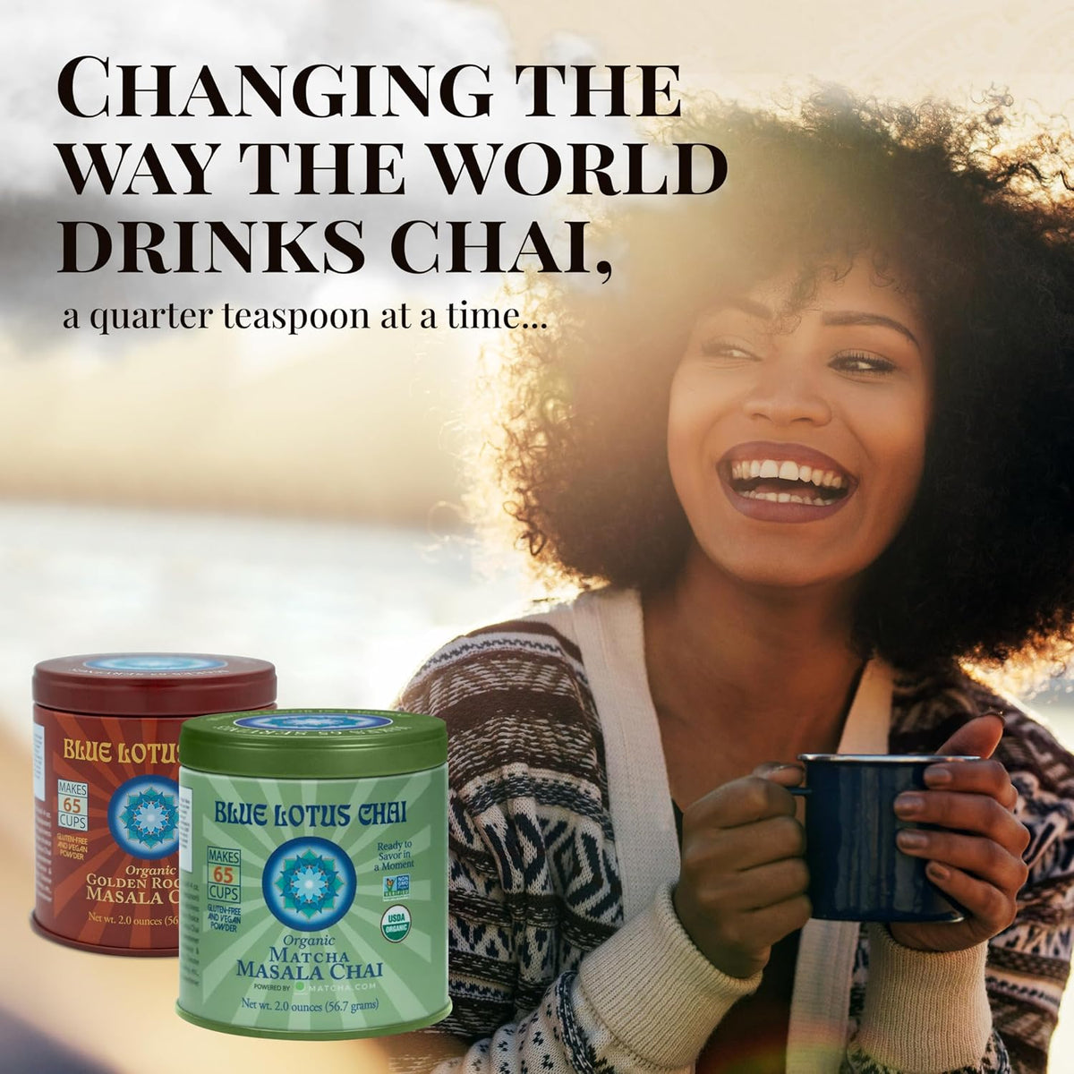 Blue Lotus Chai - Rooibos Flavor Masala Chai - Makes 65 Cups - 2 Ounce Masala Spiced Chai Powder with Organic Spices - Instant Indian Tea No Steeping - No Gluten
