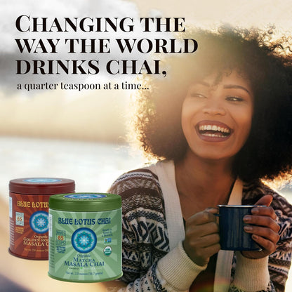 Blue Lotus Chai - Rooibos Flavor Masala Chai - Makes 65 Cups - 2 Ounce Masala Spiced Chai Powder with Organic Spices - Instant Indian Tea No Steeping - No Gluten