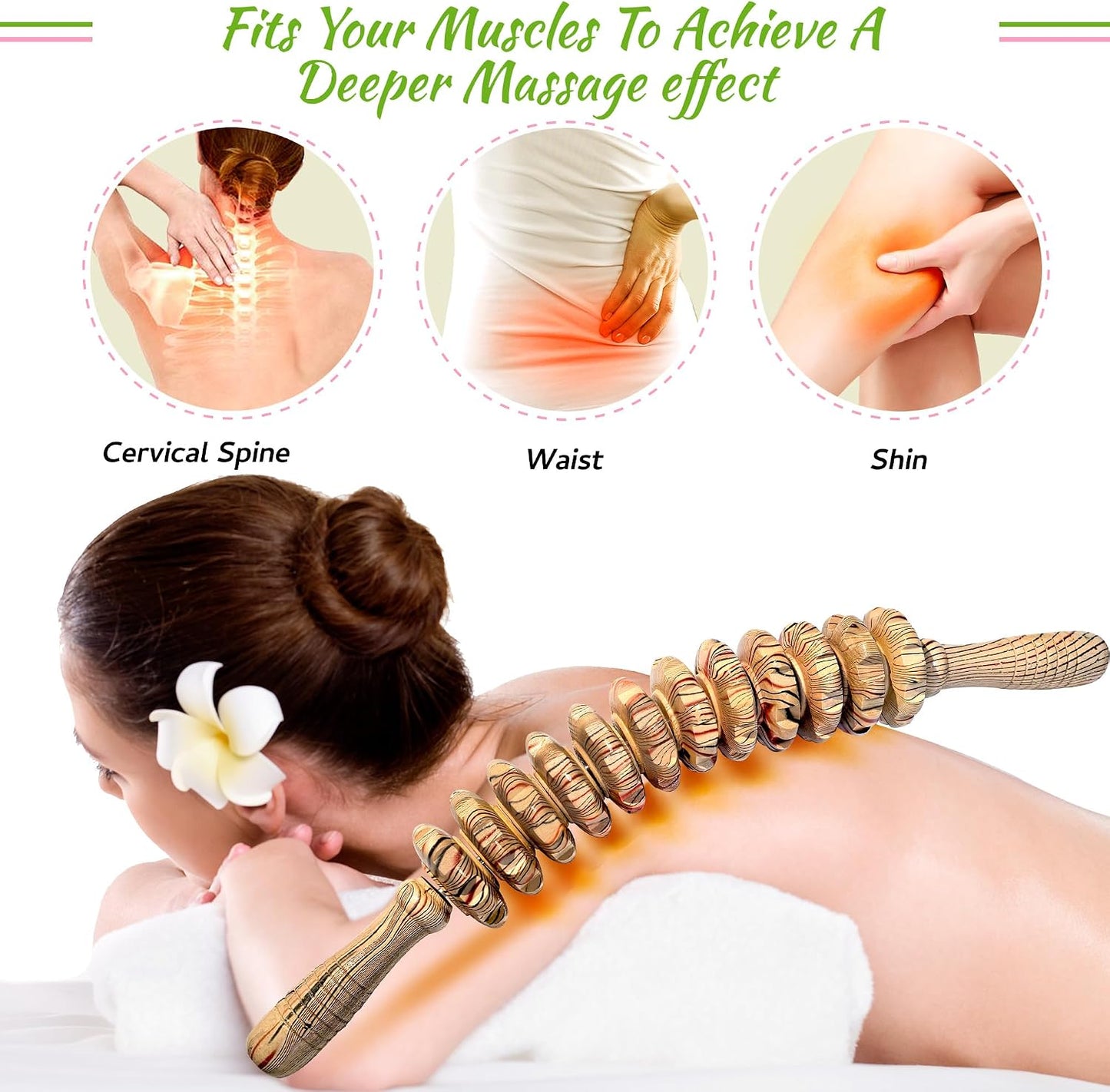 Wooden Massager Handheld Roller Trigger Point Massager Stick for Fascia, Cellulite, Muscle & Abdomen , Body Therapy Massager, Muscle Belly Relief Tool…
