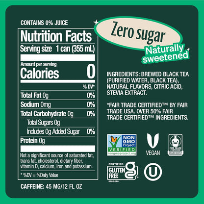 Zevia Zero Sugar Tea, Black Tea with Raspberry, 12 oz Cans (12-Pack) – Naturally Sweetened, Zero Calorie Sugar Free - Non-GMO Project Verified, Gluten-Free, Vegan