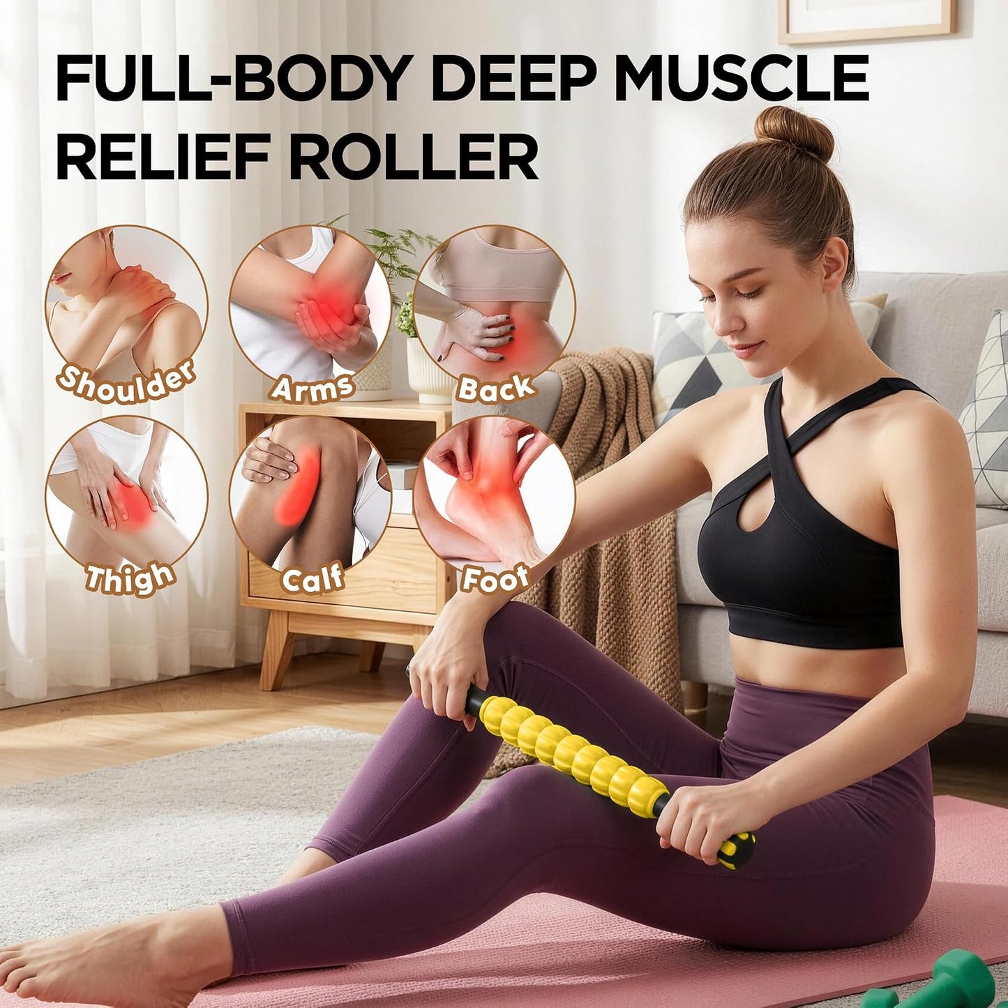 Muscle Roller Massage Roller Stick- Deep Tissue Fascia Blaster for Myofascial Pain Relief, Lymphatic Drainage & Body Sculpting, Handheld Physical Therapy & Recovery Tool (Pink black-18 inch)