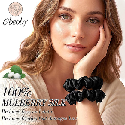 4 Pack 100% Mulberry Silk Scrunchies for Hair Sleep, No Damag Frizz Control Stylish Silk Hair Scrunchies Small Gifts for Women