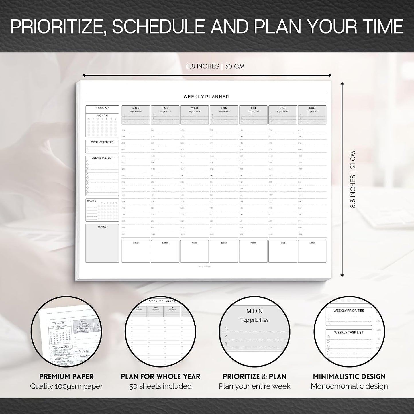 Weekly Hourly Planner Notepad, Daily Planner Desk Pad, Weekly Schedule, To Do List Note Pad, ADHD Planner | 50 Undated Tear Away Sheets | A4 (Rainbow)