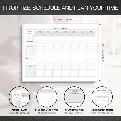 Weekly Hourly Planner Notepad, Daily Planner Desk Pad, Weekly Schedule, To Do List Note Pad, ADHD Planner | 50 Undated Tear Away Sheets | A4 (Rainbow)