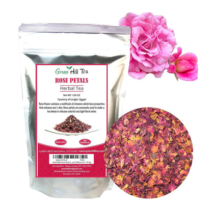 Greenhilltea Rose Petals Dried Flowers in Resealable Pouch, Edible Flowers for Herbal Tea, Rosewater, Baking, Decorating Desserts, 1 OZ bag