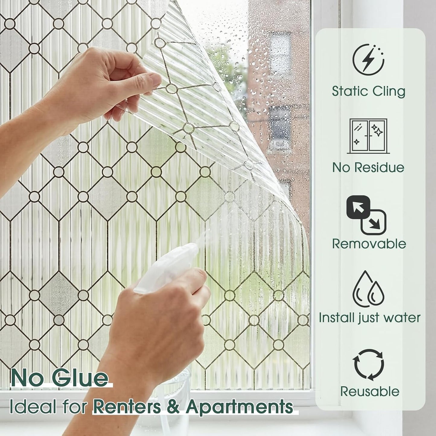 Coavas Blackout Window Film, 100% Light Blocking Privacy Window Film, No Glue Static Cling, Heat & UV Blocking, Removable Room Darkening Window Cover, Renter Friendly for Bedroom, 17.5x78.7Inch,Black