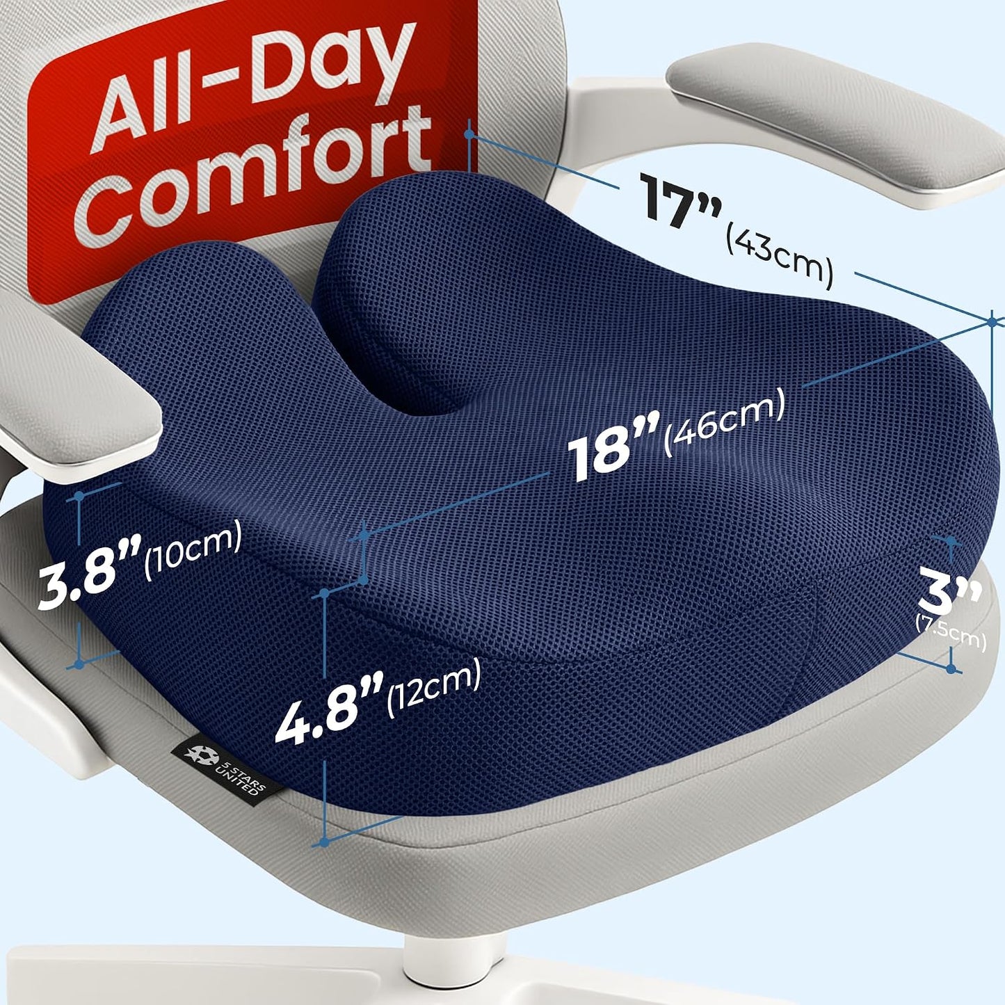 5 STARS UNITED Seat Cushion - Memory Foam Chair Cushion for Tailbone Pain Relief - Ergonomic Support for Coccyx, Sciatica & Butt - Office, Desk & Gaming Chair, Car Seat, Wheelchair, Black Suede