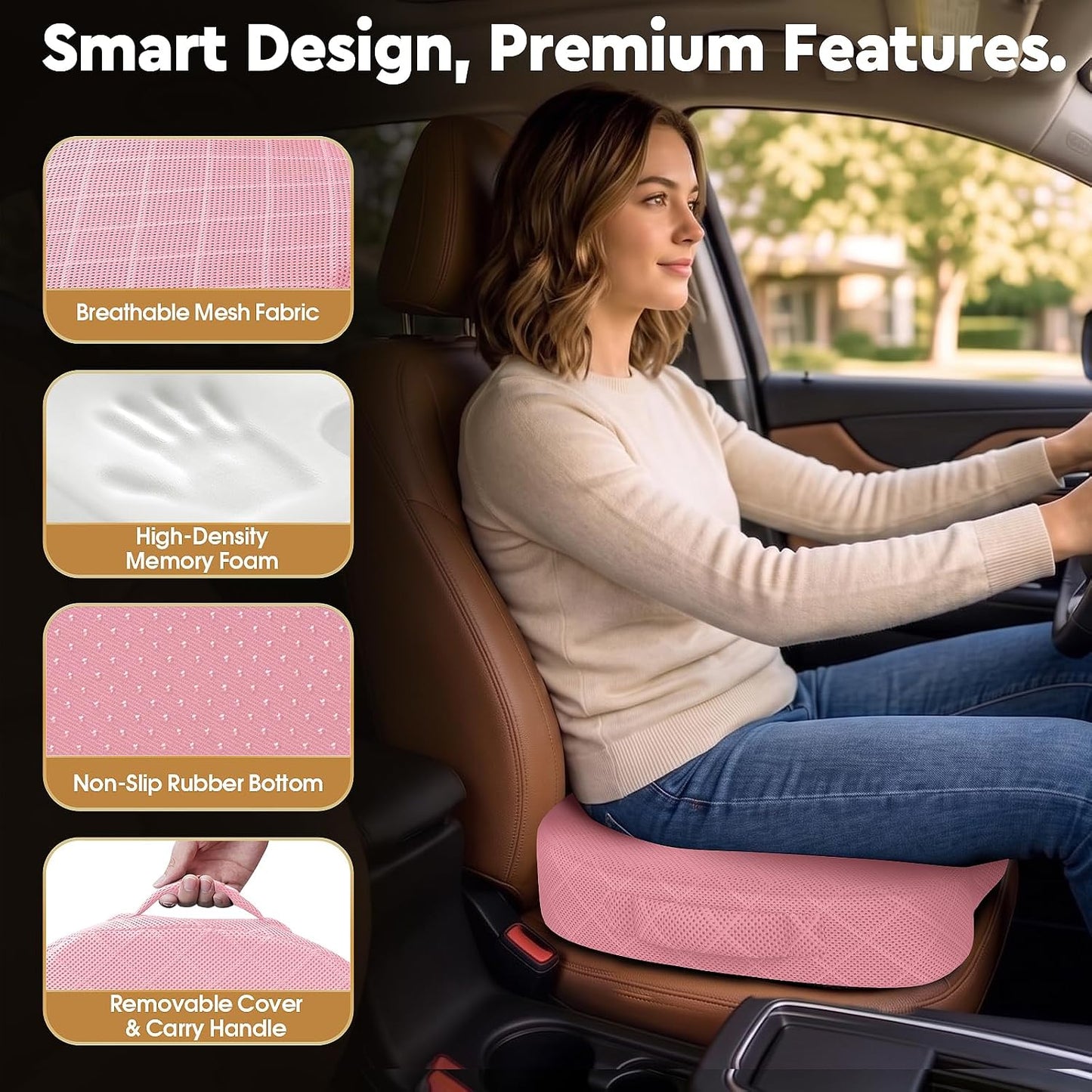 TushGuard Seat Cushion - Memory Foam Sitting Pillow for Office Chair, Car Seat, Airplane, Bleacher - Sciatica & Hip & Coccyx Pain Relief Desk Chair Cushion for Long Sitting Office Workers, Car Drivers