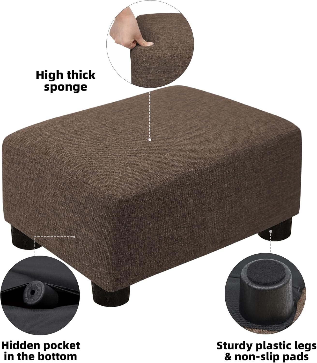 CAROLMADE Small Foot Stool Ottoman Footstool with Legs Under Desk Footrest for Living Room Bedroom and Office,Linen-Grey