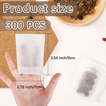 300 Pcs Empty Tea Bags for Loose Leaf Tea, Disposable Small tea Filter Bags with Drawstring fillable Cloth Diy Empty Tea Sachets for Loose tea, Coffee, Herbs, Spice (2.76 x 1.97 inch)