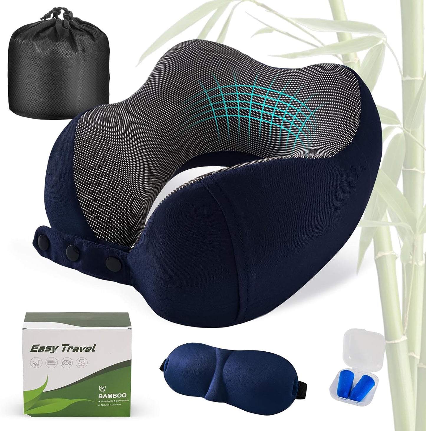 Cirorld Neck Pillow for Traveling, Travel Pillows for Airplanes,100% Pure Memory Foam Travel Neck Pillow, Adjustable Flight Pillow, Portable Plane Accessories with Eye Mask, Earplugs, Carry Bag