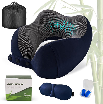 Cirorld Neck Pillow for Traveling, Travel Pillows for Airplanes,100% Pure Memory Foam Travel Neck Pillow, Adjustable Flight Pillow, Portable Plane Accessories with Eye Mask, Earplugs, Carry Bag