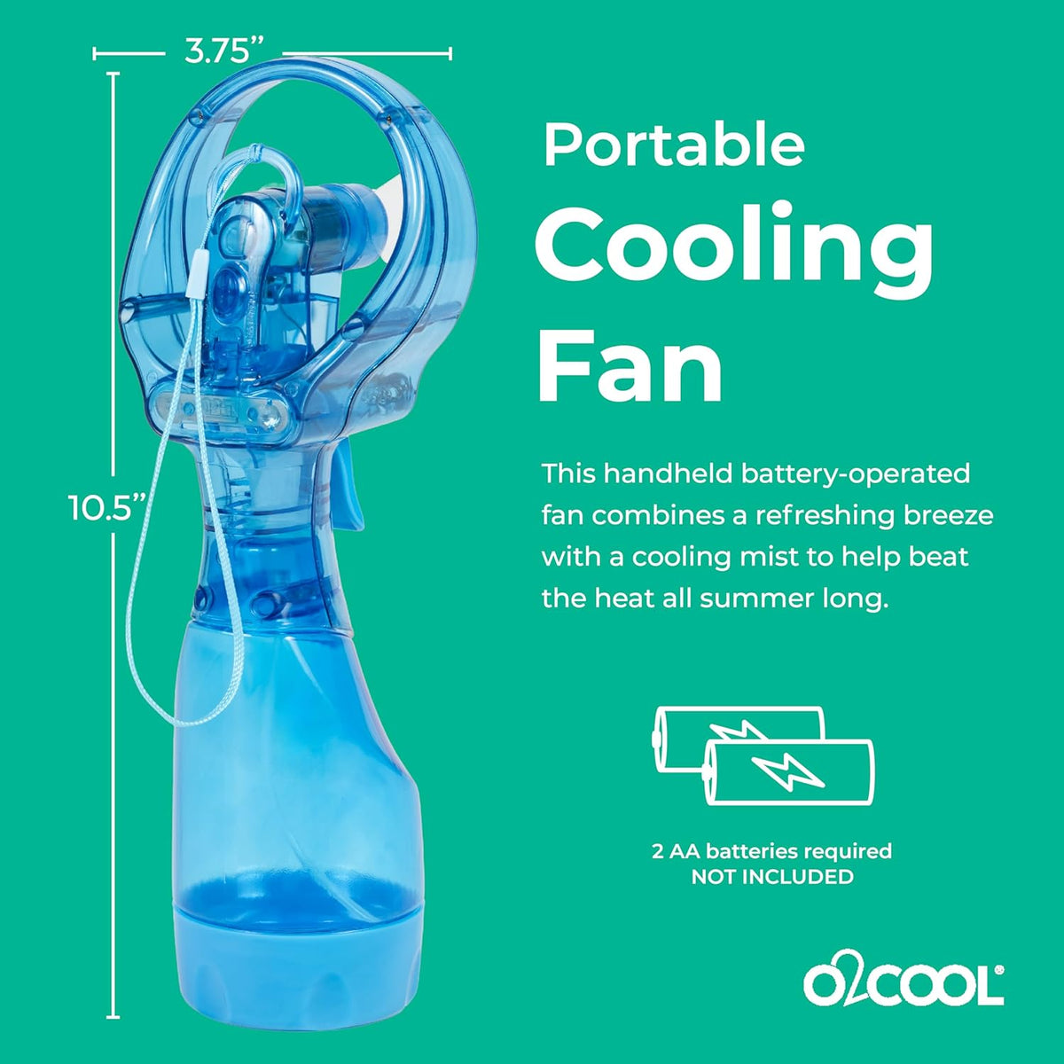 O2COOL Deluxe Handheld Misting Fan Battery Powered Green