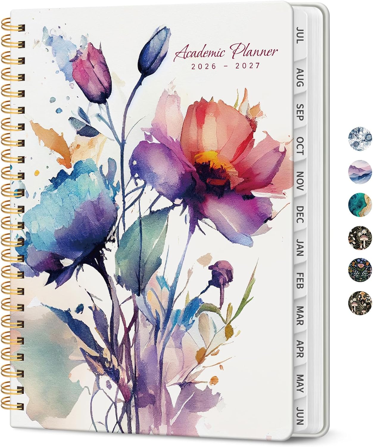 Planner 2026-2027, Academic Monthly and Weekly Calendar Planner for Women, July 2026 - June 2027, Hardcover Pretty Agenda Planner Book with Tabs, Spiral Daily Organizer for School Office Home Supplies, 6.3" x 8.5" - Blue Floral
