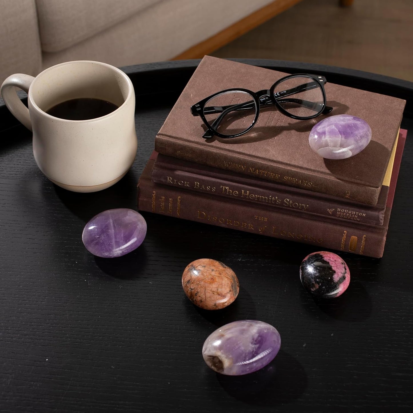 KALIFANO Palm Stone with Healing & Calming Effects - AAA+ Grade High Energy Worry Stone with Information Card - Reiki Crystal Used for Courage (Family Owned and Operated)