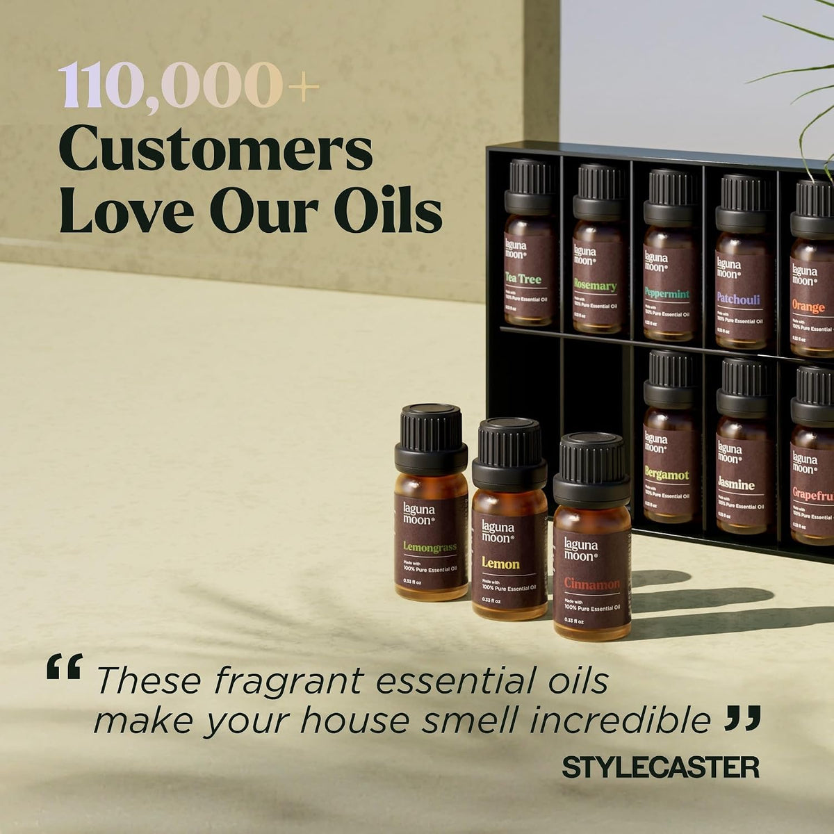 Lagunamoon Essential Oils Aromatherapy Set - 6 Oils for Diffusers, Home Care, Candle Making Scents, Fragrance, Humidifiers, Gifts - Peppermint, Tea Tree, Lavender, Eucalyptus, Orange (10mL)